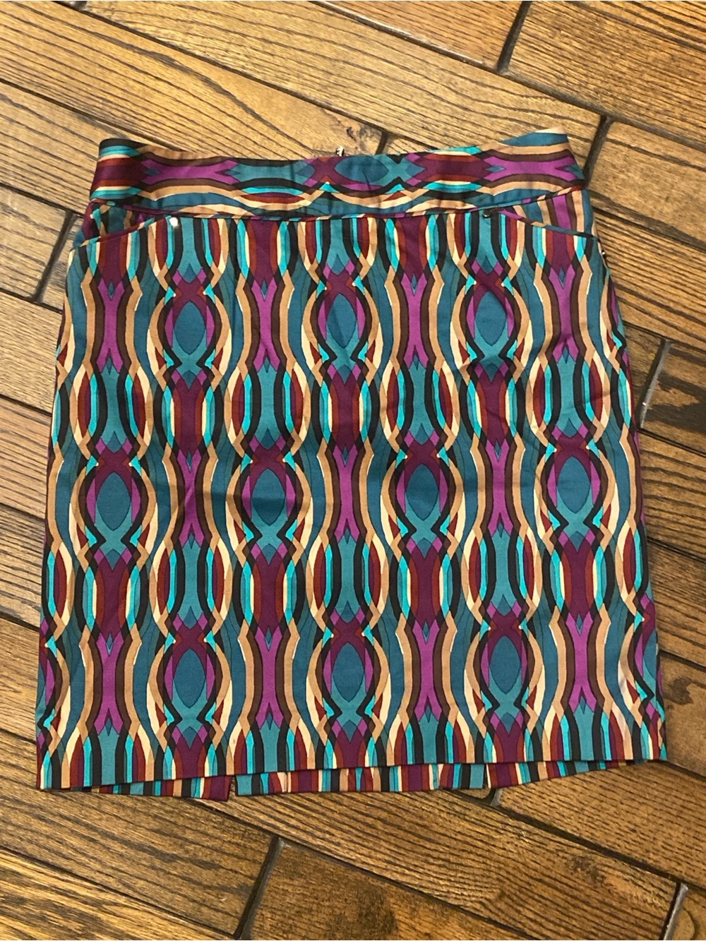 Etcetera Teal, Purple & Gold Geometric Pencil Skirt size 8